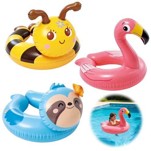 Ciambelle da Nuoto per Bambini, Afenau 3 Pezzi Ciambelle per il Nuoto dei più Piccoli, Giochi Gonfiabili a Forma di Animale per la Piscina per Piscine, Spiagge e Feste in Piscina