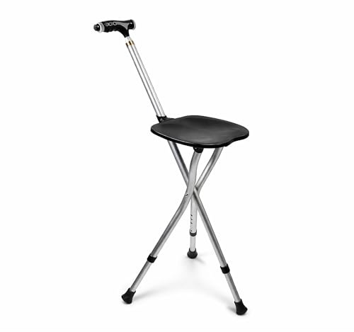 Aidapt Aluminium Seat Cane with Torch.Sit Anywhere with 3-Leg Walking Stick, Seat Adjustable 46-56cm, Non-Slip Feet, Textured Grip, Durable ABS Seat, Max 100kg, AA Batteries Not Included