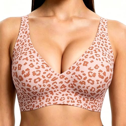 ZUIMEIHQH Jelly Reggiseno Donna Push Up Imbottito Senza Ferretto, Scollo a V Stampa Leopardo con Spalline Larghe Comodo per Uso Quotidiano E Notte