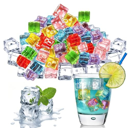 nuneoeuo 100Pcs Fake Ice Cubes Reusable Ice Cubes for Drinks Clear colorful Plastic Refreezable Cooling Blocks, Non Melting Decorative Cubes for Bar Party Drinks Home Beverage Use