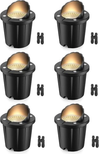 HIBOITEC 6er 12W Bodenstrahler Außen mit Kabelverbindern IP67 Wasserdichte | Niederspannungs Bodeneinbaustrahler Aussen, Warmweiß Bodeneinbauleuchten Aussen für Wege, Einfahrten, Terrassen und Stufen