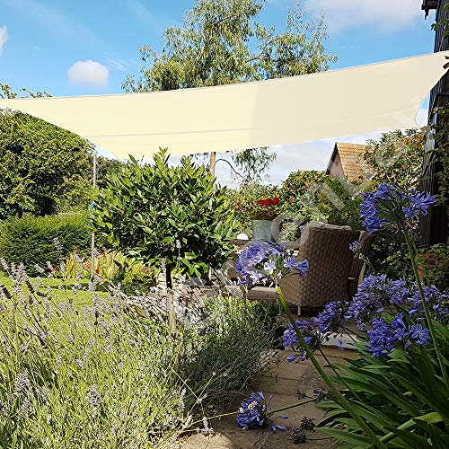 Green Bay Sun Shade Sail Outdoor Garden Patio Yard Party Sunscreen Awning Canopy 98% UV Block Rectangle Cream With Free Rope(5x4m)