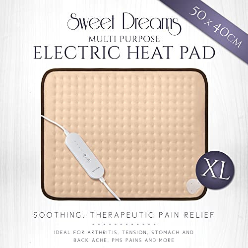 Sweet Dreams Heat Pad 110W - Electric Extra Large Luxurious Soft with Auto Shut Off - Therapeutic, Soothing Pain Relief Therapy for Back, Neck, Arthritis & Tension - Washable (50 x 40cm, XL Cream)