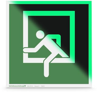 Betriebsausstattung24 Notausstieg Schild - Folie - langnachleuchtend, selbstklebend - 20 x 20 cm - Symbol Schild l DIN 67510 Klasse C - Leuchtdichte 150 mcd - Fluchtwegschild