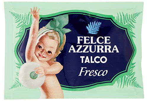 Felce Azzurra - Talkum aus frisch duftendem Pulver im Beutel, saugfähig, erfrischend und beruhigend für Erwachsene, Kinder und Babybad, 100% natürliche Formel für weiche und trockene Haut, Beutel 100