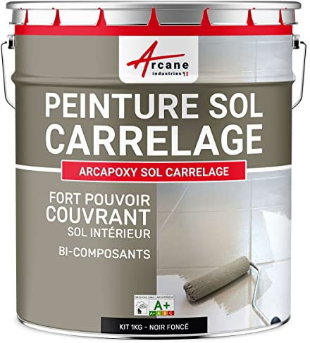 ARCANE INDUSTRIES Peinture carrelage Sol, résine pour recouvrir faïence et Carreaux : Arcapoxy Sol carrelage - 1 kg (jusqu'à 5 m² en 2 Couches) Noir foncé RAL 9005