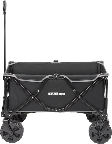 BERGER Chariot Pliant | Remorque de Jardin à roulettes | Brouette | Chariot de Transport Pliable | Capacité 129L /100kg | Charrette de Jardin | Caddie de Course | Chariot de Courses | Chariots - Noir