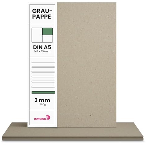 Netuno 100x Graupappe DIN A5 14,8 x 21 cm 1800g Graukarton 3 mm Buchbinderpappe Bastelarbeiten Buchbinderarbeiten graue Pappe zum Basteln Kalendergestaltung Buchbinder Zubehör Buchbinderkarton grau