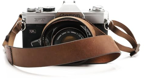 CANPIS Läderkamera bärrem justerbar mjuk kamerarem vintage retro axelrem för SLR DSLR-kamera kompatibel med Sony, Fet läder brun, W2.81/L15