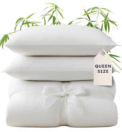 Wooflinen 100% Viscose Derived from Bamboo Duvet Cover Set – White Cooling Duvet Cover with Pillowcases – Silky Soft Like Silk Bed Sheets – Zipper Closure & Corner Ties – Queen, 3 Pc Set