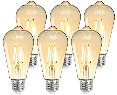 Lepro E27 LED Vintage Glühbirne, 4.8Watt 470 Lumen Birne, Ersetzt 40W ST64 Retro Lampe, 2500Kelvin Warmweiß E27 Retro Beleuchtung, 360° Led Filament, 6er Stück
