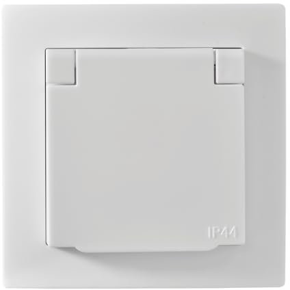 McPower Prise de courant avec couvercle à charnière | Flair | 250 V ~/16 A, encastrée, IP44, protégée contre les éclaboussures, blanche, idéale pour cave, salle de bain, terrasse