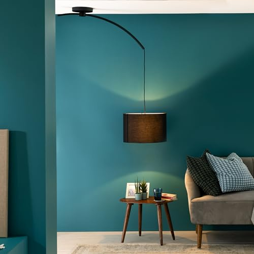 Lightbox Pendelleuchte Design Hängelampe - Pendelleuchte mit schwarzen | Pendelleuchte Design Deckenlampe mit Auslegearm und Textilschirm, Ø 40cm, E27 Fassung für max. 40 Watt - Metall/Textil in