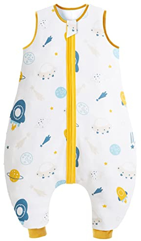 Chilsuessy Baby sovsäck sommar med fötter 0,5 tog 100 % bomull barn sommarsovsäck för pojkar och flickor, rymdskepp, 80 cm (1-pack)