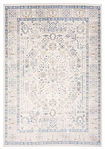 Carpeto Teppich Wohnzimmer 160x220cm Creme Blau Klassisch Orientalisch | Teppich für Schlafzimmer Esszimmer Büro Eingangsbereich Beige Weich Pflegeleicht Fußbodenheizungsgeeignet Kurzflor Blickfang