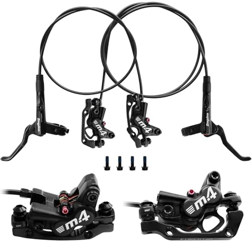 ZTZ 4-Piston MTB Hydraulic Brake Set, Left Front 850mm and Right Rear 1600mm Hydraulic Disc Brake Kit with PM/is Adapter, Fits for eBike, Mountain Bike and BMX