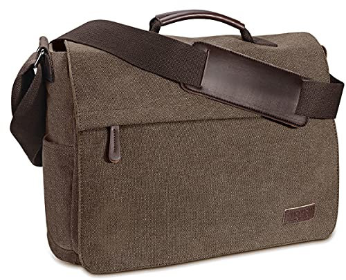Ruschen Umhängetasche Herren aus Canvas, Herrentasche, Laptoptasche für 15,6 Zoll Laptop, Schultertasche/Kuriertasche/Messenger Bag, Braun