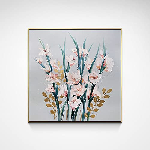 BVFRA Handgemalte Leinwand Bilder,Leinwand-Kunst-Wand Schöne Gladiolen-Quadrat-Wandbild Kunstwerk Spachtel Strukturierte Rahmenlose Coole Gemälde Große Größe Wohnkultur Für Schlafzimmer Wohnzimmer S