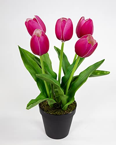 Seidenblumen Roß Künstliche Tulpen PU Real Touch 36cm pink im Topf ZF Kunstblumen künstliche Blumen Tulpen