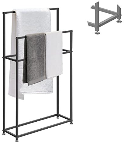 LJBOZ HandtuchstäNder Freistehend 3 Stangen, Stand Handtuchhalter Bad Schwarz, Metall Baden HandtuchstäNder, für Kleidung, BadetüCher, Decken(Size:65×20×110cm)