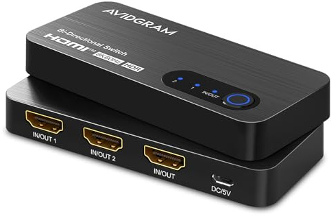 HDMI 2.1 Switch 8K, AVIDGRAM Bi-Directional HDMI Umschalter 2 In 1 Out/1 In 2 Out Selector Hub mit 8K@60Hz 4K@120hz 48Gbps for PS5 XSX UHD TV Monitor Projector (1 Display at a time)