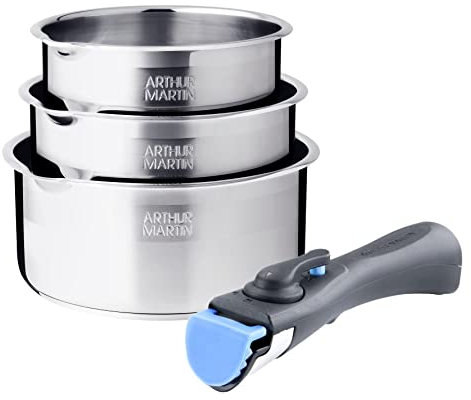 Arthur Martin - Lot de 3 casseroles inox manche amovible - AM3456
