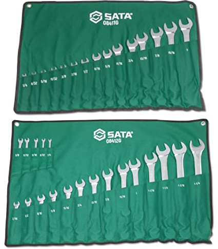 SATA Juego de 38 llaves combinadas de 12 puntos | SAE 1/4 a 15/16 pulgadas y métricas de 6 mm a 32 mm | ST08416G