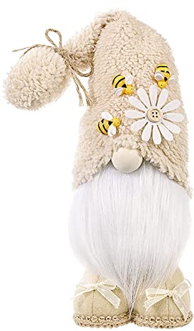VIVIANYO HD 14inch Gnomes Plush Decorations with Bumble Bee & White Daisy Decorative Standing Summer Mr Gnomes Swedish Collectible Dwarf Figurine Table Shelf Tiered Tray Decorations (Beige)