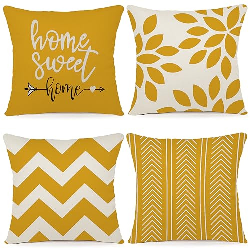 ZWJD Kissenbezug 40x40 4er Set Dekokissen Kissenbezüge Dekoration Outdoor Kissenbezüge Leinen Dekokissen für Schlafzimmer, Sofa, Stuhl, Bett, Garten (40 x 40 cm,Dunkelgelb)