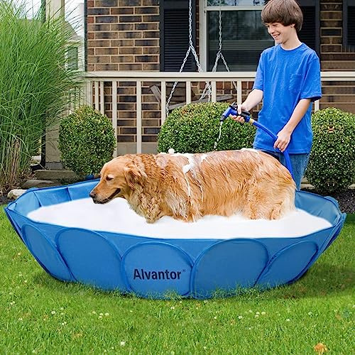 Alvantor Pet Swimming Pool - Foldable, Portable Dog Bathing Tub and Kiddie Pool - Indoor/Outdoor Fun - 63x12 - Patent Pending