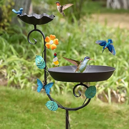 Aifeorzo Bain d'oiseaux sur Pied pour extérieur, 147,3 cm de Haut, mangeoire décorative pour Oiseaux avec Piquet en métal, 5 Pointes Amovibles améliorées, pour Jardin, terrasse, Cour, pelouse