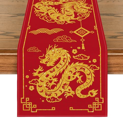 Artoid Mode Dragon - Chemin de Table - Nouvel an Chinois 2026 - Décoration de Table de Cuisine d'hiver, intérieur, Vacances, fête - 40 x 140 cm