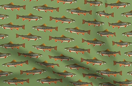 Spoonflower Fabric - Trout Vintage Green Fish Fishing Lake River Great Pond Printed on Polartec(R) Fleece Fabric Fat Quarter - Sewing Blankets Loungewear and No-Sew Projects