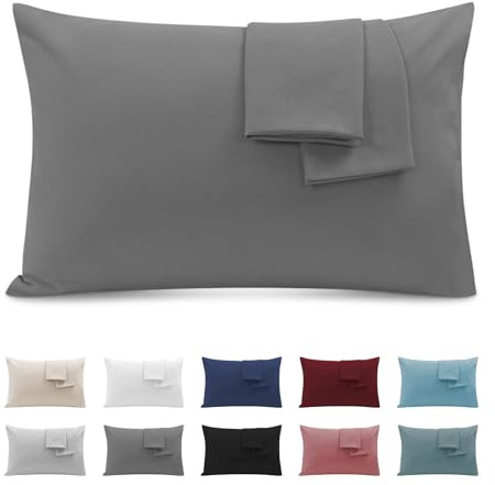 Funda de Almohada 50x90 (Juego de 2) - Funda Almohada con Cremallera Microfibra Súper Cómodo, Suave y Transpirable - Gris Oscuro