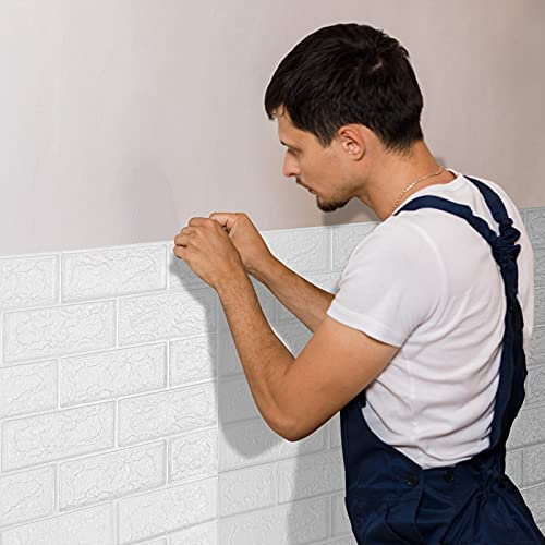 Cecaylie 3D Tapete Selbstklebend 20 Stück, 3D Wandpaneele 77x70cm,7mm Tapeten Wohnzimmer Wasserdicht PE-Schaum,Wandaufkleber Wanddekoration,Wandtapete für Waschküche Küche.Wallpaper（Weiß）