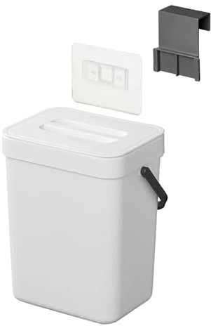 ProPlus Abfalleimer 3 L für Wohnmobil und Caravan Weiß mit Deckel Halterung | Kleiner Abfallbehälter für Wohnwagen, Boot und Schranktüren mit Klebepad zur Montage, Maße 20 x 15 x 12 cm