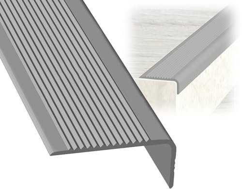 PVC-Gummi-Winkel-Stufenkante, Treppenprofil L-Form, Antirutsch Treppe Streifen für Treppen, Selbstklebend Rutschfestes Band, für Treppenstufen und Schwimmbadrand ( Color : Grey , Size : 3.81m/150in )