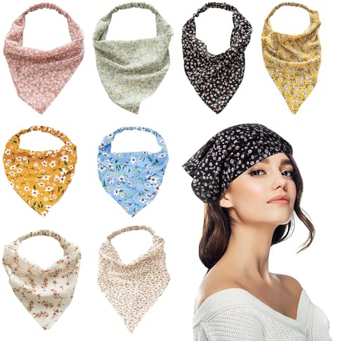 TYGFRT 8PCS Triangle Headscarf for Women, Floral Pattern, Multicolour, Soft Fabric, Elastic Design, Suitable for Daily Wear and Special Occasions