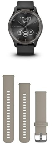 Garmin vívomove Trend, Stylish Hybrid Smartwatch with up to 5 days battery life, Black & Quick Release Band (20 mm) - Beige
