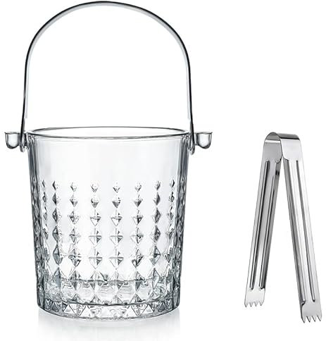 Eiskübel aus klarem Glas mit Griff und Eiszange, Eiskübel für Cocktailbar, Zubehör, transparenter Champagnereimer für Partys (860 ml)