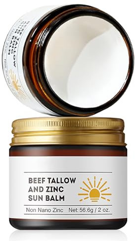 Beef Tallow Sunscreen Balm - Natural Non Nano Zinc Sun Balm for Body & Face - Korean Sunscreen - Non Greasy & Gentle Suncream for Outdoor & Beach - Sun Cream Protection - Sunblock for All Skin Types