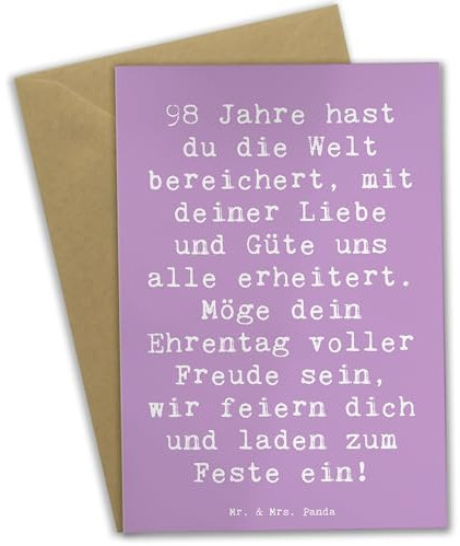 Mr. & Mrs. Panda Grußkarte Spruch 98. Geburtstag - Geschenk, Happy Birthday, Geburtstagsgeschenk, einladungskarten, hochzeitskarten, weihnachtskarten, herzerwärmend, Tribut, osterkarten, babykarte