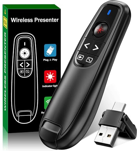 2-in-1 USB Type C Presentation Clicker, Wireless Presentation Clicker PowerPoint Presenter Remote with Volume Control, Powerpoint Clicker with Slide Advancer for Computer/Laptop/Mac