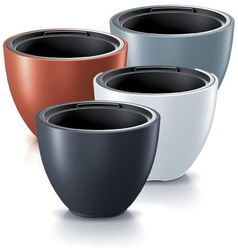 Magubo Großer Außen-Pflanzkübel mit Einsatz - Blumentopf mit Übertopf, Blumenkübel aus Kunststoff, Blumentopf für Garten und Balkon (Weiß, ⌀469mm)