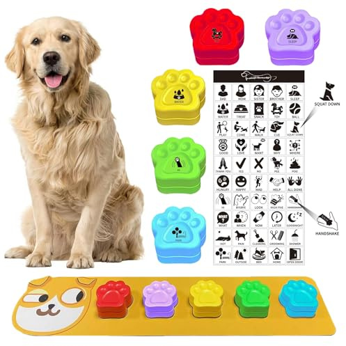 MMGGAISH 5 Bunte Hundeknöpfe, sprechende Hundeknöpfe, Hundeknöpfe für die Kommunikation, Knöpfe zum Kommunizieren (inklusive gepolsterter Aufkleber für das Hundetraining)