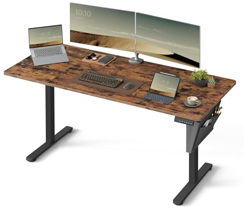 VASAGLE Electric Standing Desk, Height Adjustable Desk, 70 x 160 x (72-120) cm, 4 Memory Heights, Storage Pocket, for Home Office, Study, Rustic Brown and Ink Black LSD136K02