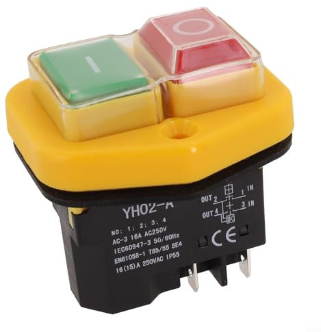Zeroupshop Wasserdichter magnetischer Druckknopfschalter, für KJD17B AC220V 18A wasserdichte Magnetschalter, Tischsägen Bohrmaschinen Schleifmaschinen Gelb Schwarz