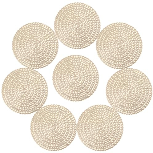 Oruola 8pcs Gold Coaster for Cups,Gold Placemats Set of 8,PVC Cup Coasters,Hollowed-Out Design,Art Deco Style,Golden Place Mats for Restaurants,Home,Bars,Cafes,Hotels(10cm Diameter)