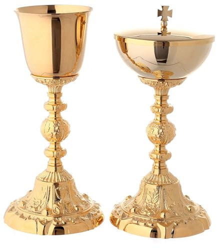 Holyart Calice et ciboire Pied Baroque Laiton doré 24k sur Fond Argent, Ciboire