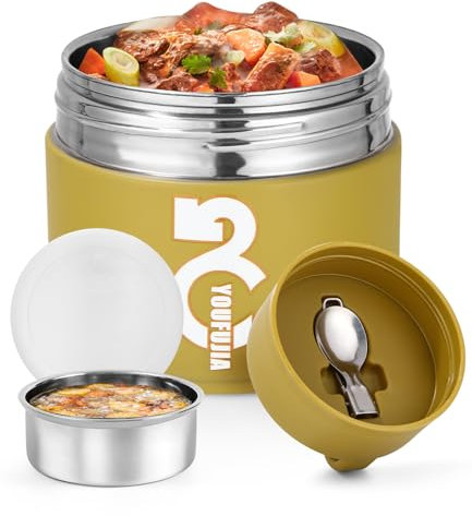 Bixury Thermos per Alimenti Caldi, 1300ml Contenitore Termico per Alimenti Caldi con Cucchiaio Pieghevole (C)